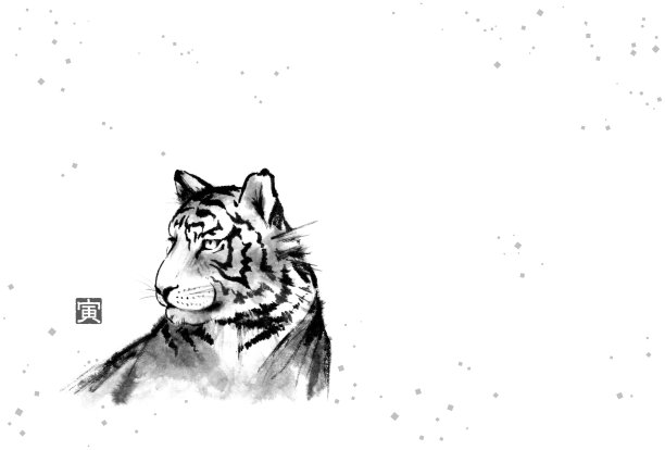 虎年贺岁卡模板(单色无贺词)图片下载