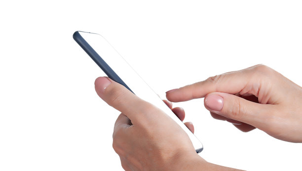 女性手中的智能手机被隔离在白色背景上。模拟使用的通讯设备和小工具图片下载