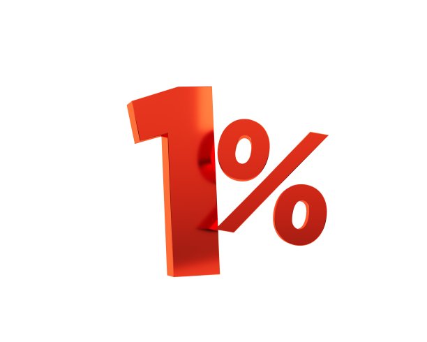 红色1%在白色背景上。3 d渲染。图片下载