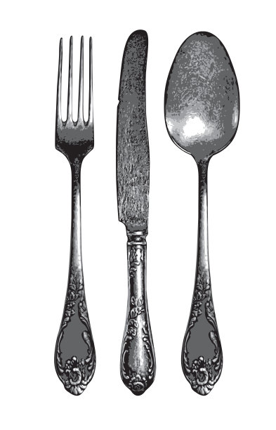 现实叉，勺子和刀在复古风格图片下载