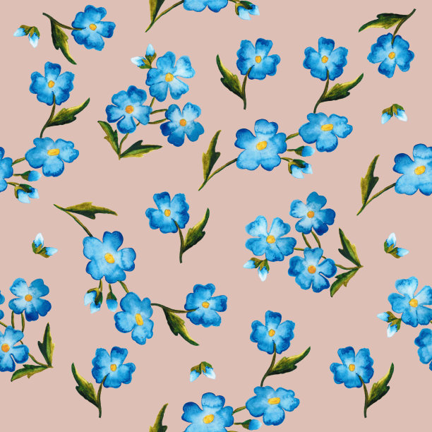 无缝图案水彩人物花卉勿忘我图片下载