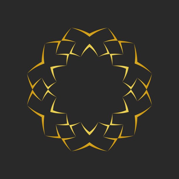 黑色背景和金色几何元素的集合。图标，标志和无缝模式。模板与豪华铝箔包装图片下载