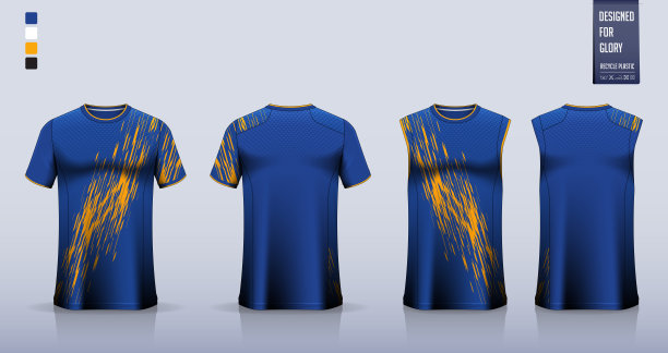 运动t恤，足球运动衫，足球装备，篮球制服，背心，和跑步singlet模型。面料图案设计。向量。图片下载