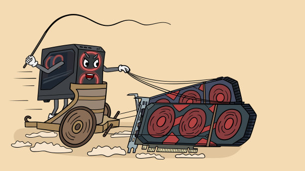 一种卡通计算机在双视频卡系统外时钟。图片下载