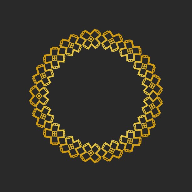 黑色背景和金色几何元素的集合。图标，标志和无缝模式。模板与豪华铝箔包装图片下载