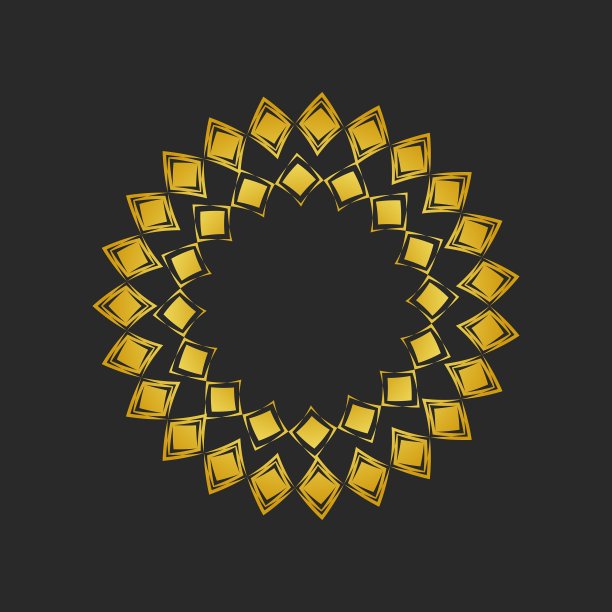 黑色背景和金色几何元素的集合。图标，标志和无缝模式。模板与豪华铝箔包装图片下载