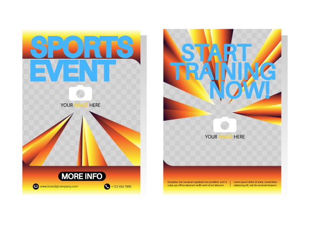 黄蓝运动海报，小册子模板。图片下载