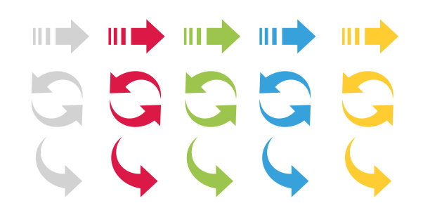 箭头图标集。上、右、左、圆曲线按钮符号。光标的迹象。现代设计色彩鲜艳的箭头。图片下载