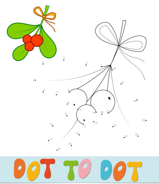 给孩子们的点点圣诞拼图。连接点游戏。黏液和浆果矢量插图图片下载