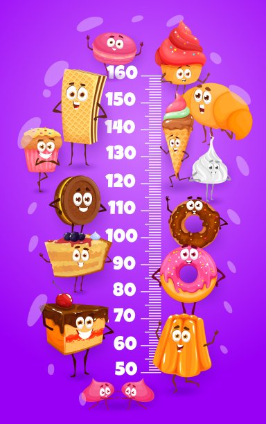 儿童身高图表与卡通甜点和糖果图片下载