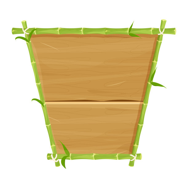 绿竹框空木板，卡通风格的招牌孤立在白色背景上。亚洲部落装饰，异国情调。矢量图图片下载