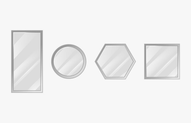 向量现实的镜子设置模糊的反射。镜子框架或镜子装饰室内矢量插图图片下载