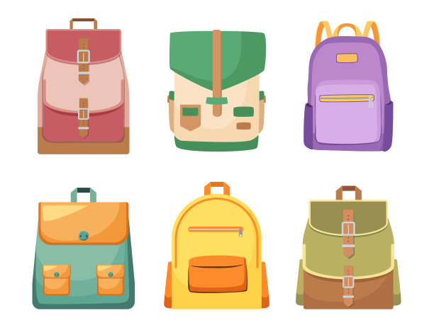 采购产品套的帆布背包，背包和书包的孩子。明亮颜色的现代学生书包，带吊带的背包图片下载