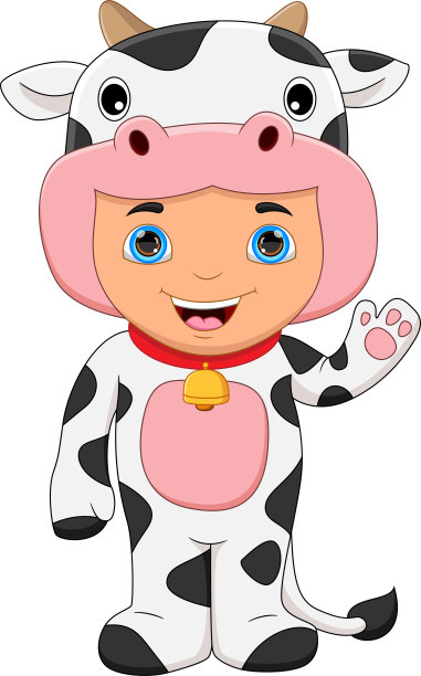 男孩穿着奶牛服装挥手图片下载