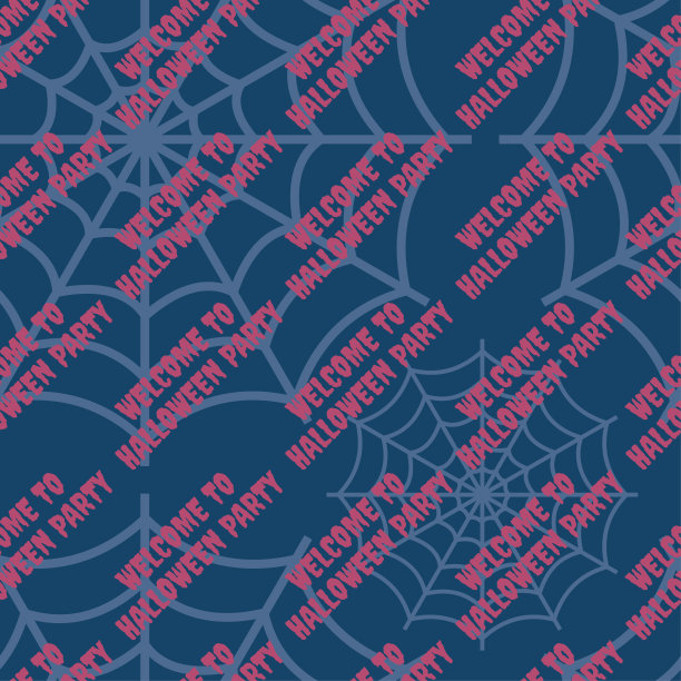 万圣节无缝模式与蜘蛛网和文本邀请。矢量插图在蓝色背景上的粉红色。横幅，请柬，墙纸，包装纸，万圣节派对的装饰图片下载