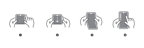 带有可折叠屏幕的智能手机平板电脑。一步一步折叠展开说明书。向量孤立。图片下载