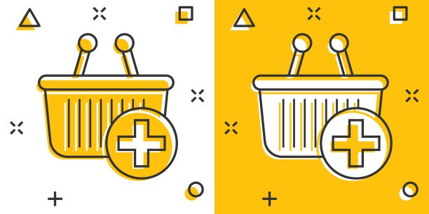 添加到购物车图标漫画风格。购物向量卡通插图白色孤立的背景。篮具加号飞溅效应经营理念。图片下载