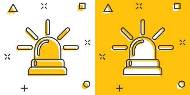 漫画风格的紧急警报图标。警察警报矢量卡通插图的白色孤立的背景。医疗警示经营理念飞溅效应。图片下载