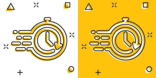 恢复图标在漫画风格。在白色孤立的背景上重复时钟卡通矢量插图。旋转时间飞溅效果的经营理念。图片下载