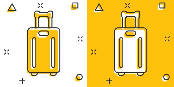 漫画风格的旅行袋图标。行李卡通矢量插图的白色孤立的背景。行李飞溅效应经营理念。图片下载