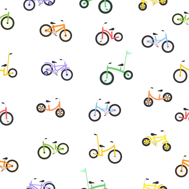 可爱的儿童自行车无缝模式。孩子们五颜六色的自行车纹理。图片下载