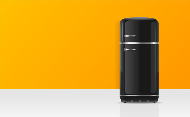 现实详细的3d复古黑色冰箱卡图片下载