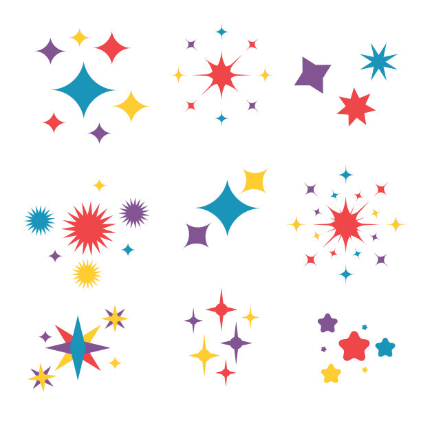 Flat sparkling stars set Vector插图图片下载