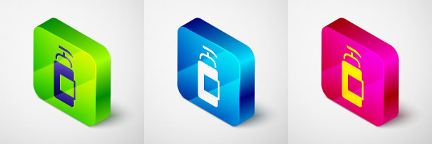 等距瓶液体抗菌肥皂与分配器图标隔离在灰色背景。防腐剂。消毒，卫生，护肤。方形按钮。向量图片下载