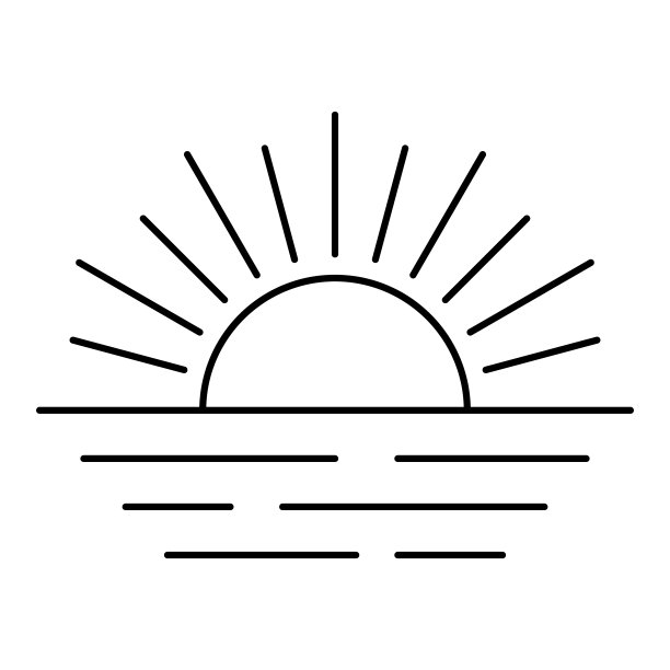 日落图标，日出图标。Sunburst, Sun and Ocean Icon。图片下载