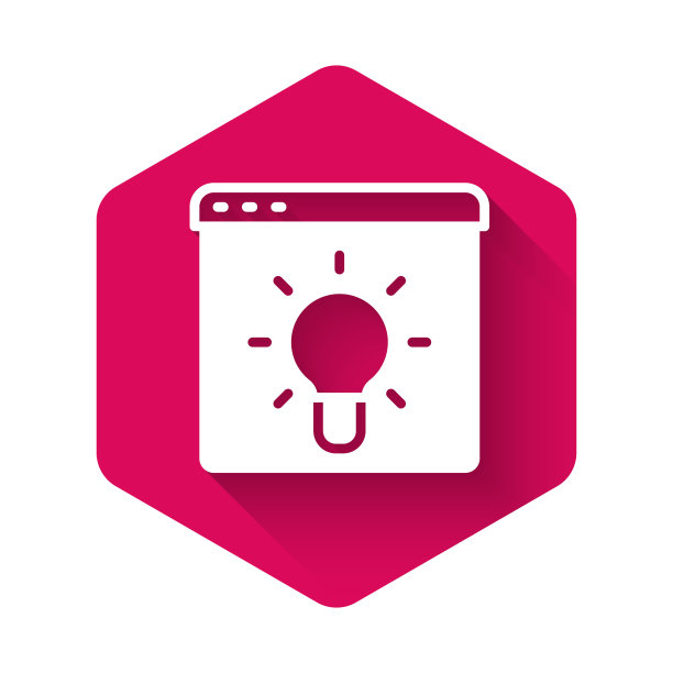 白色浏览器窗口图标与长阴影背景隔离。粉红色的六角按钮。向量图片下载