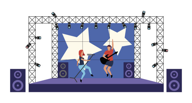 现场摇滚音乐会平面概念矢量插图图片下载