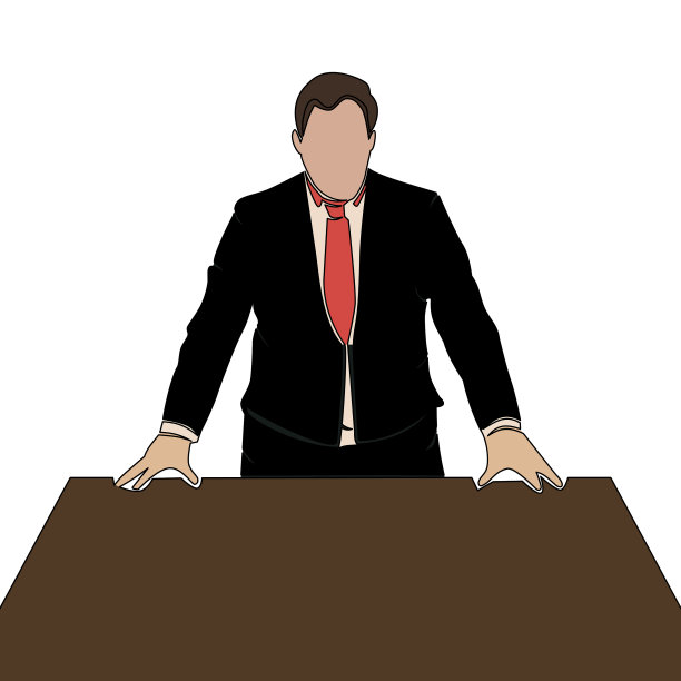 平连续线商人站在桌旁图片下载