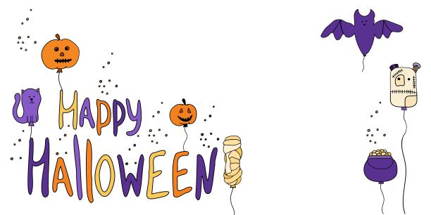 快乐的万圣节节日旗帜与可爱的气球人物。图片下载