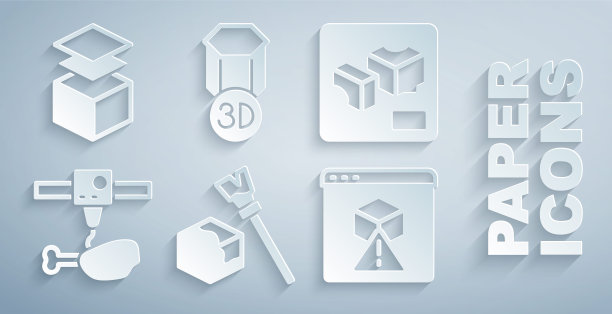 设置等距立方体，3D打印机，鸡腿，图层图标。向量图片下载