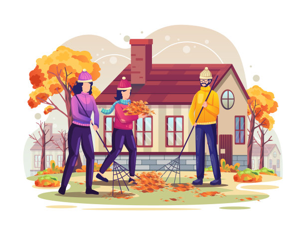 人们正在扫秋天的落叶图片下载