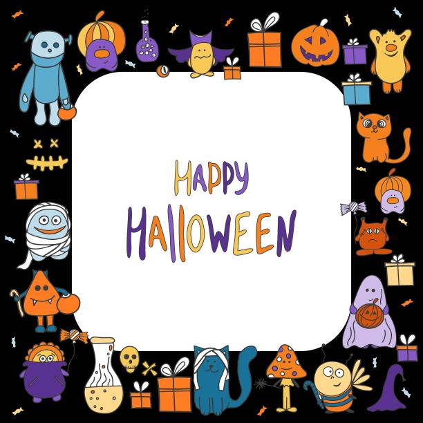 快乐的万圣节派对欢迎横幅与可爱的字符和字母。图片下载