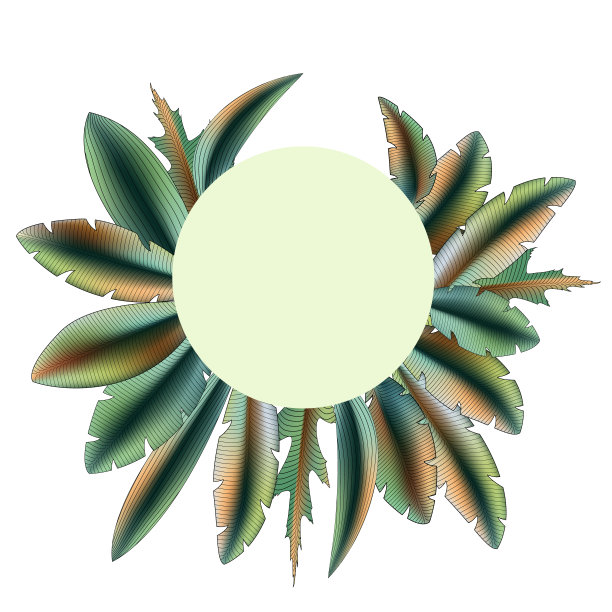 明亮的旗帜与丰富多彩的装饰叶框架圆形淡绿色背景图片下载