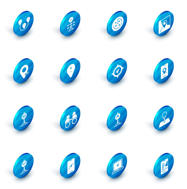 设置道路障碍，雷达目标在监视器，折叠地图位置标记，位置，速度限制交通，感叹号，城市导航和指南针图标。向量图片下载