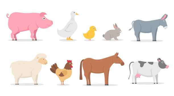 设置可爱的卡通人物农场动物图片下载