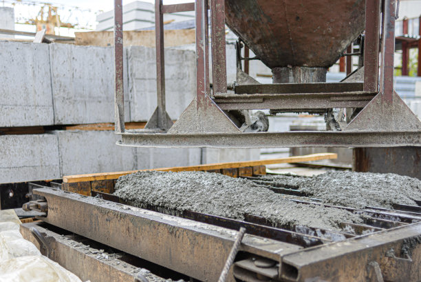 钢筋混凝土门楣制作照片，用混凝土浇筑预热过的金属模具图片下载