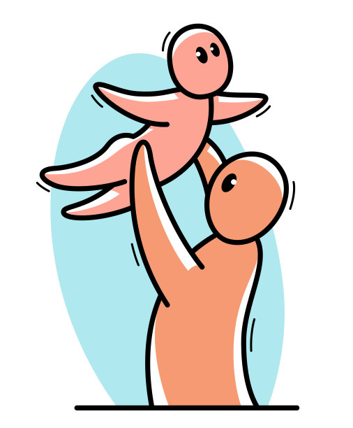 父亲和孩子有趣的卡通人物矢量平面风格插图孤立在白色，可爱和积极的小男孩绘画或图标，养育和父亲的概念。图片下载