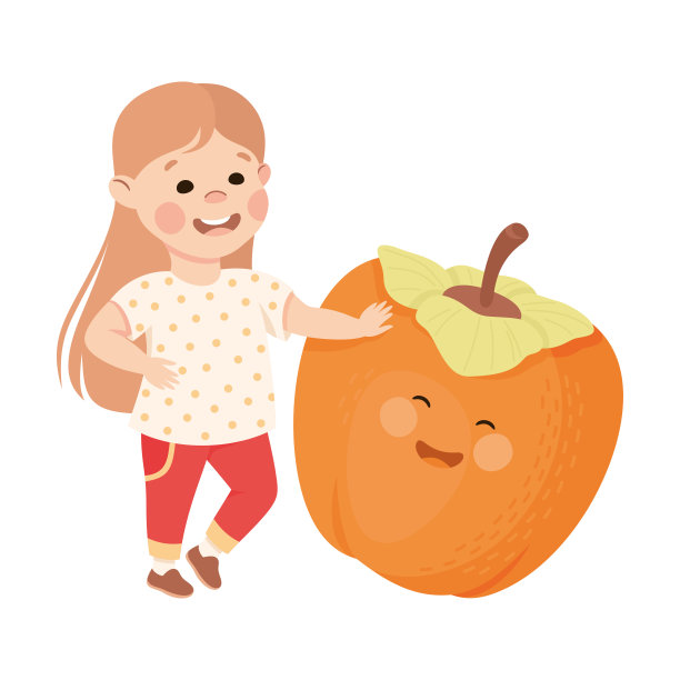 快乐的女孩与大沙龙水果与愉快的微笑矢量插图图片下载