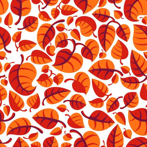 时尚的卡通秋叶无缝矢量图案，无尽的壁纸或纺织品样本与树花，红色的秋天生活主题。图片下载