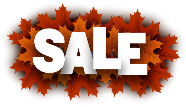 秋天的销售标志与橙色的枫叶图片下载