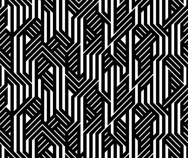 科技风格无缝线性图案矢量，单色线路板线条无限背景壁纸图像，黑白几何设计科技微图片。图片下载