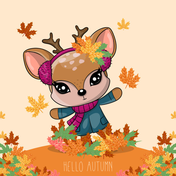 手绘鹿与秋天图片下载
