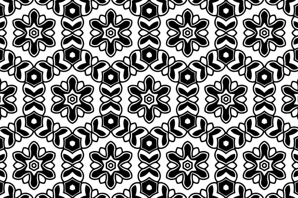 古色古香的民族图案以涂鸦手法，几何独特的点缀。封面设计有东方，亚洲，印度尼西亚，墨西哥，阿兹特克风格。黑白色的模板。图片下载