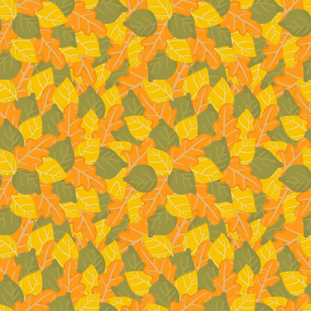 秋天无缝的图案与不同的树叶。色彩斑斓的秋叶无缝背景图片下载
