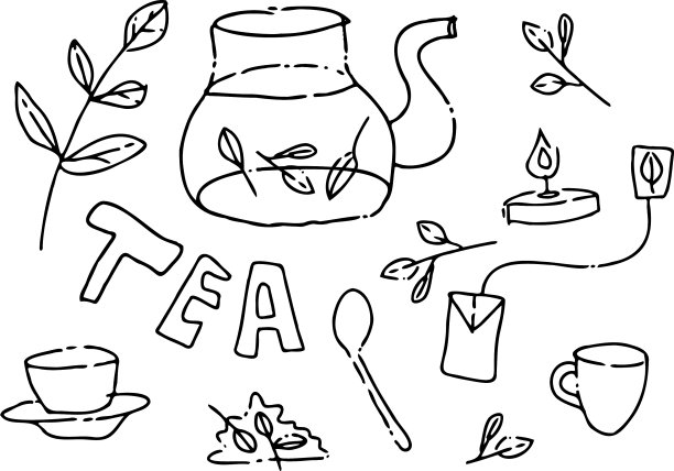 手绘套装涂鸦茶元素图片下载