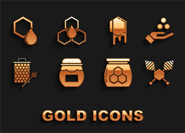 设置罐蜂蜜蜂巢和手勺棒图片下载